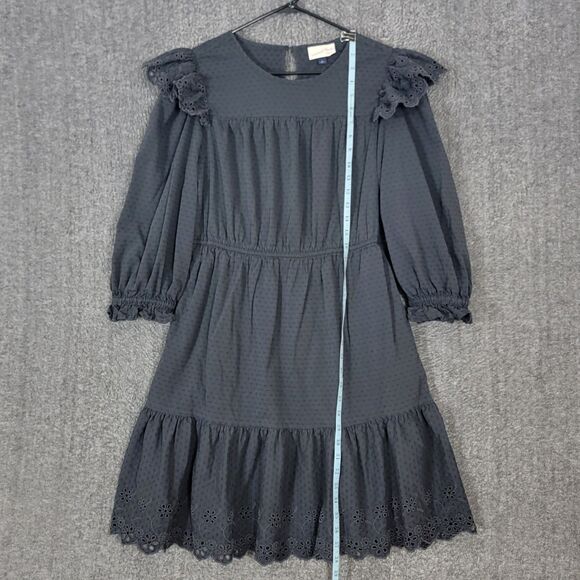 Universal Thread Dress Womens Large Black Eyelet Flared 3/4 Sleeve Knee Length - Picture 3 of 12